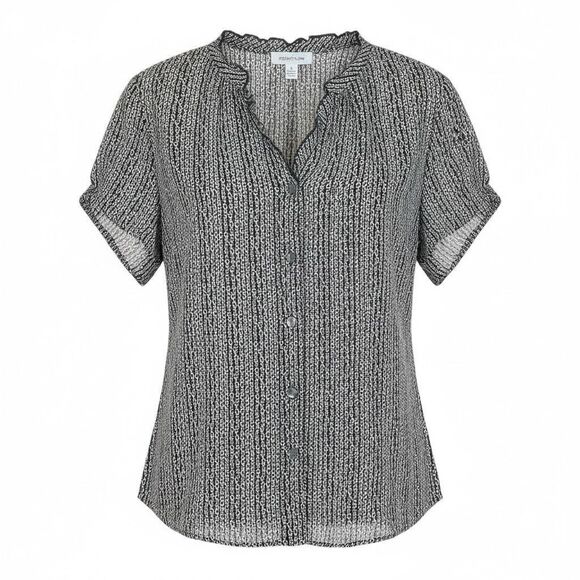 Covington Geometric Button Front Ruffle Neck Short Sleeve Blouse Black White 20W - Picture 1 of 8